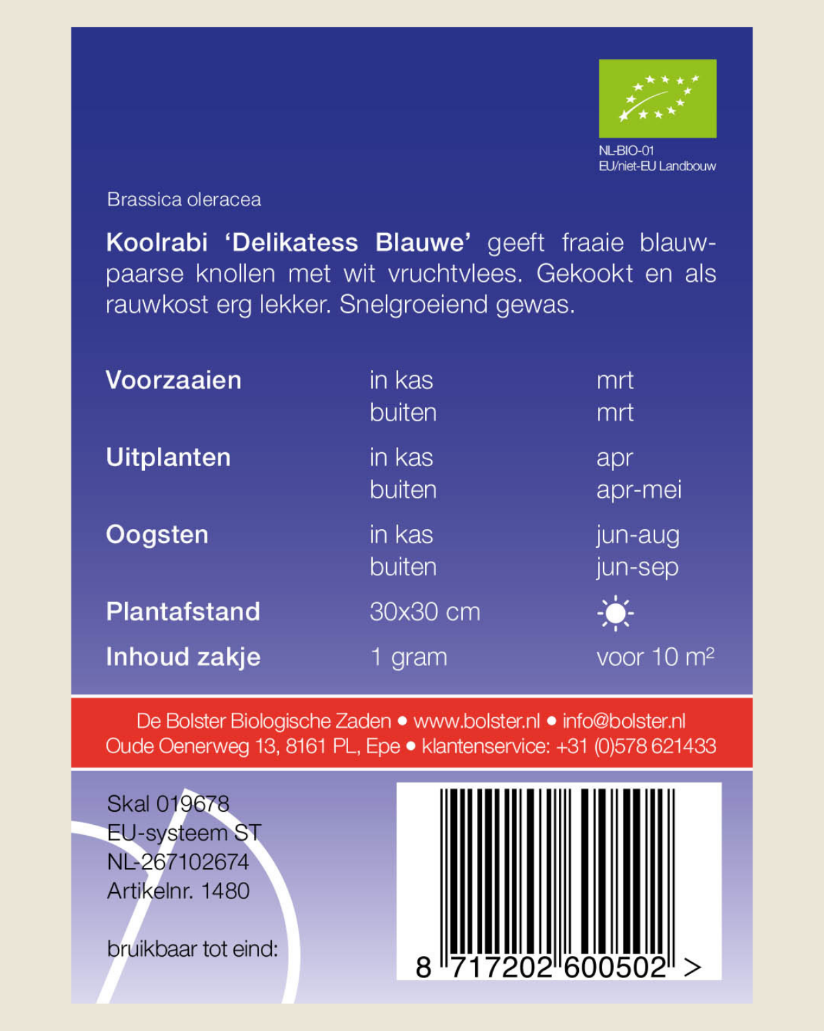 Koolrabi 'Delikatess Blauwe' BIO