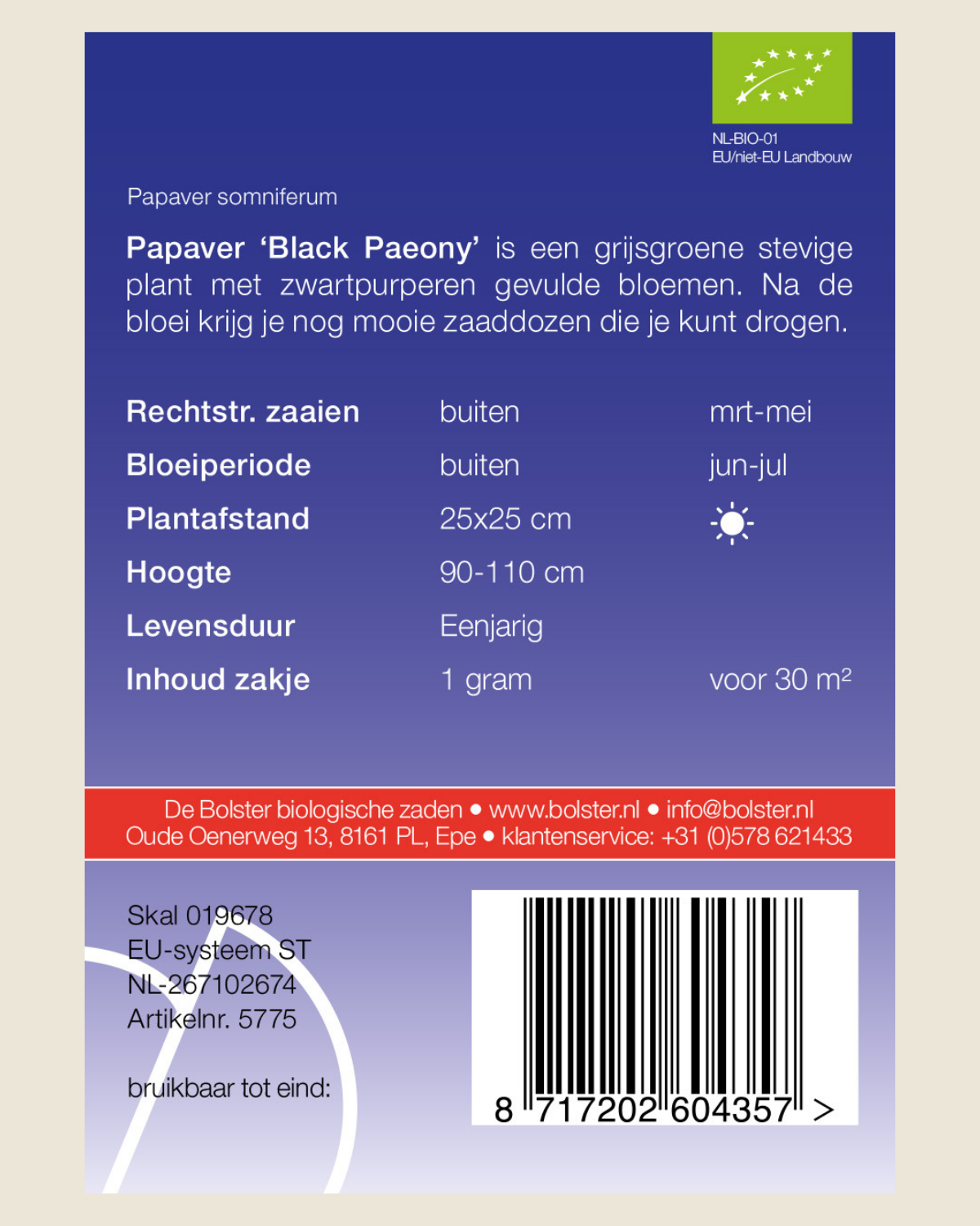 Papaver 'Black Paeony' BIO