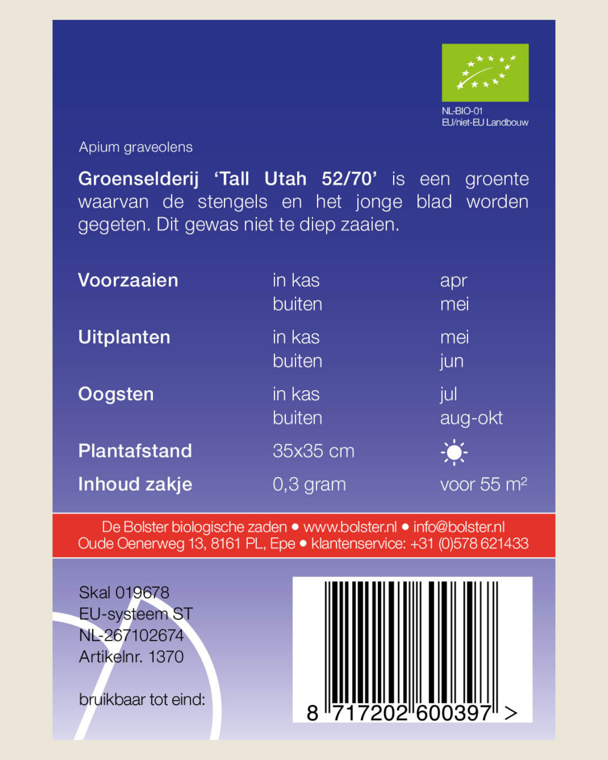 Groenselderij 'Tall Utah 52/70' BIO