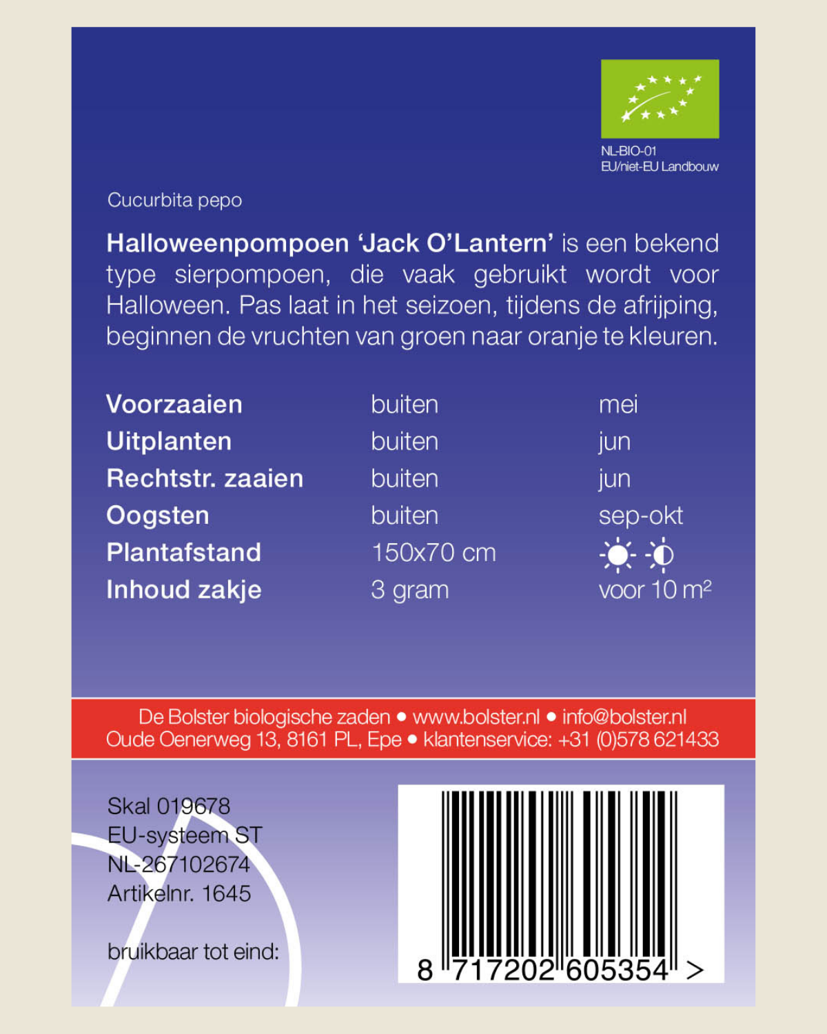 Halloweenpompoen 'Jack O’Lantern' BIO