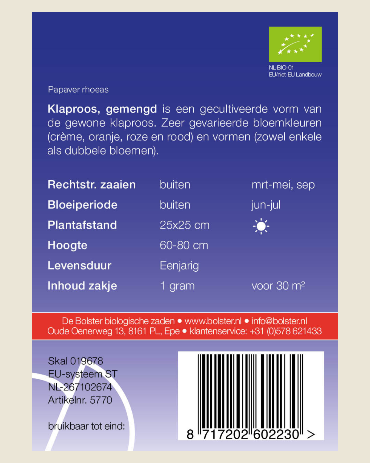Klaproos, gemengd BIO
