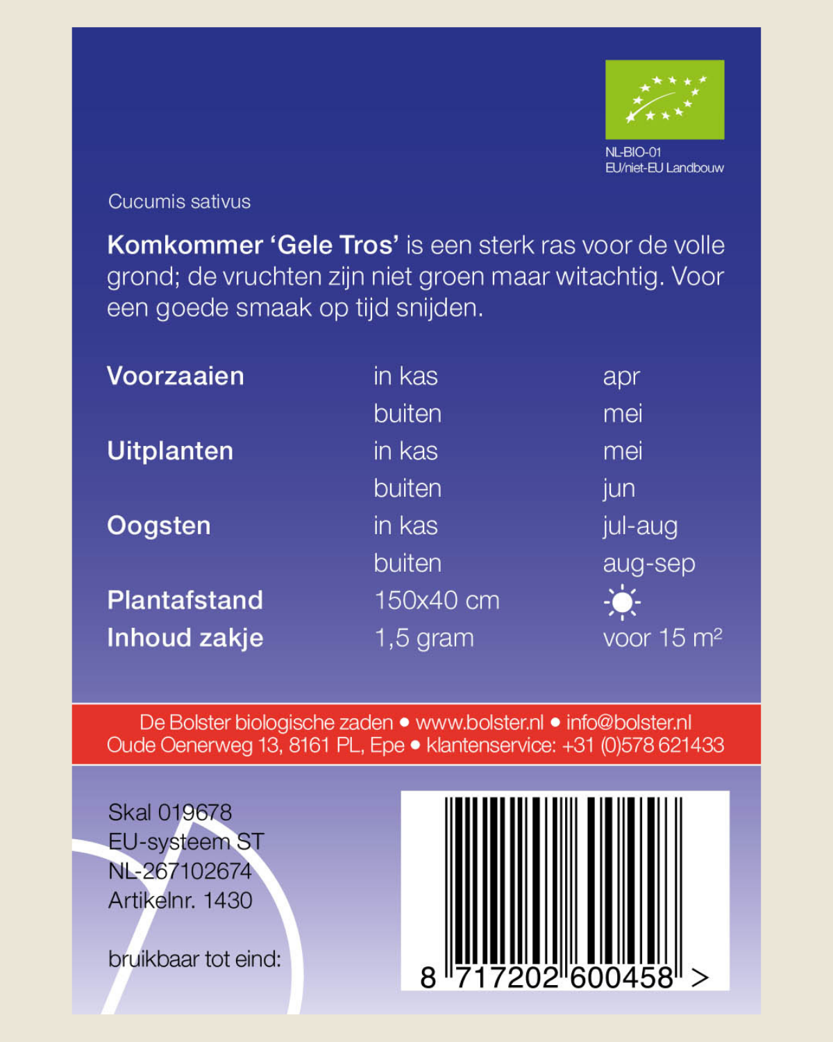 Komkommer 'Gele Tros' BIO