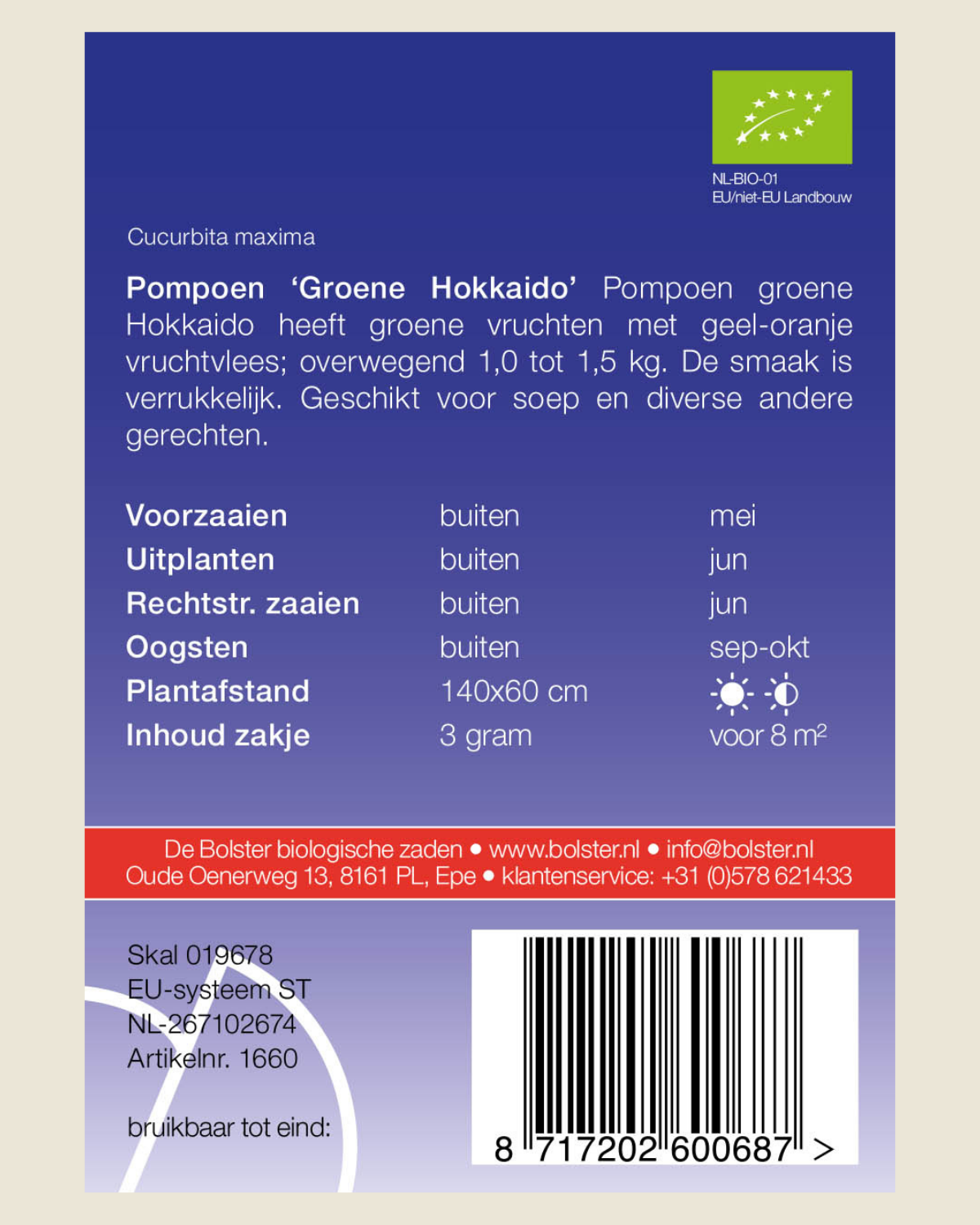 Pompoen 'Groene Hokkaido' BIO