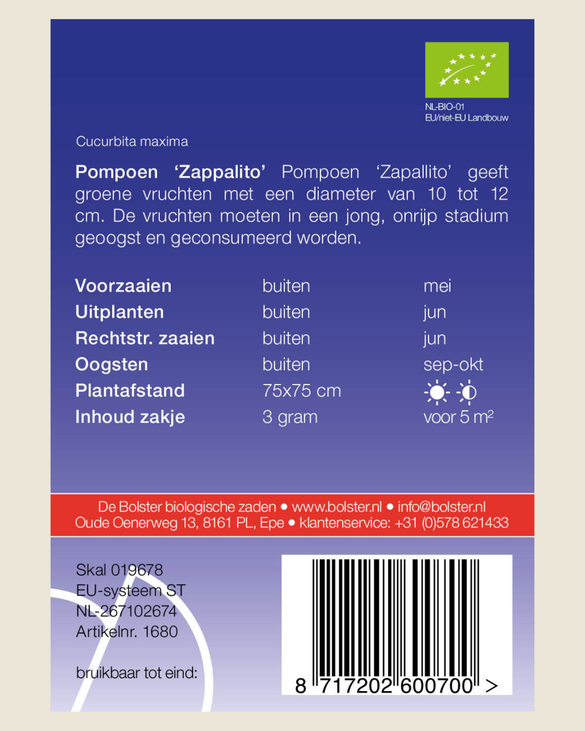 Pompoen 'Zappalito' BIO