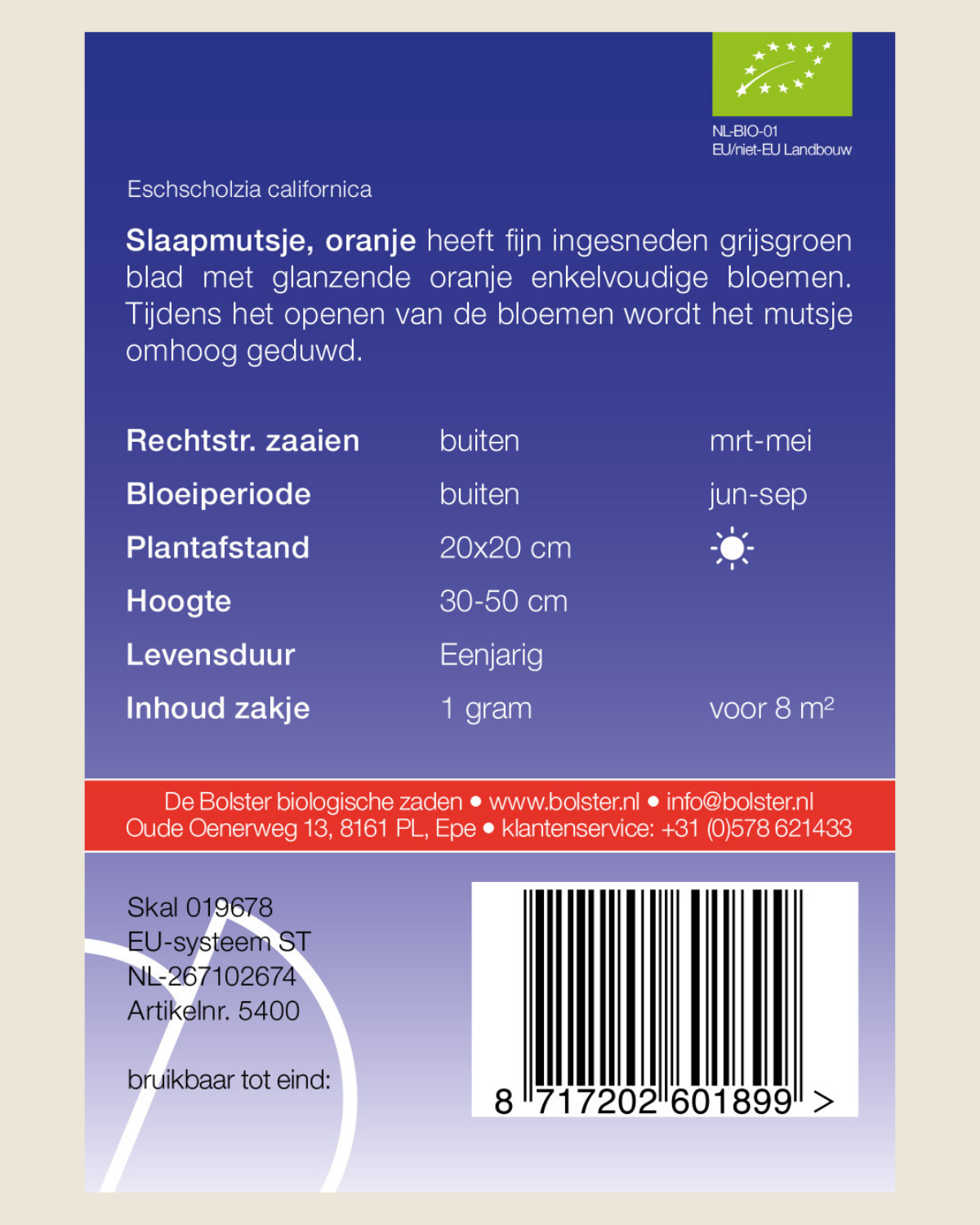 Slaapmutsje, oranje BIO
