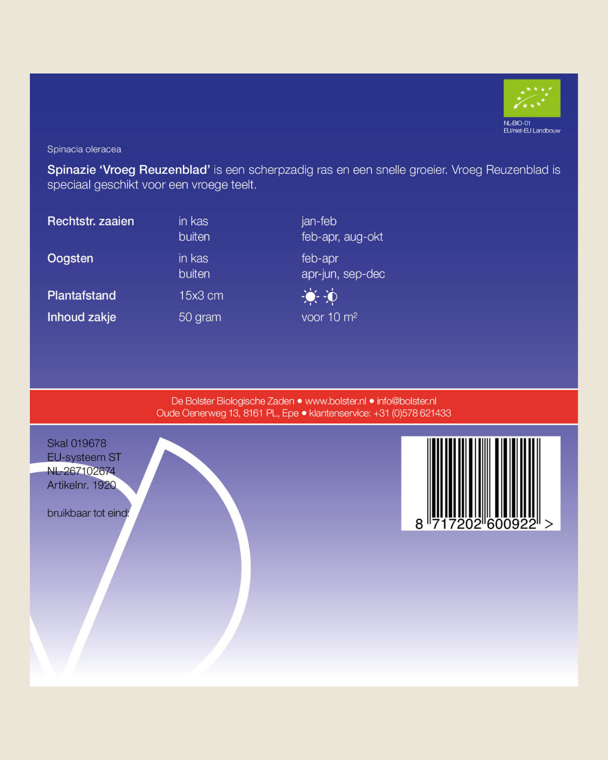 Spinazie 'Vroeg Reuzenblad' BIO