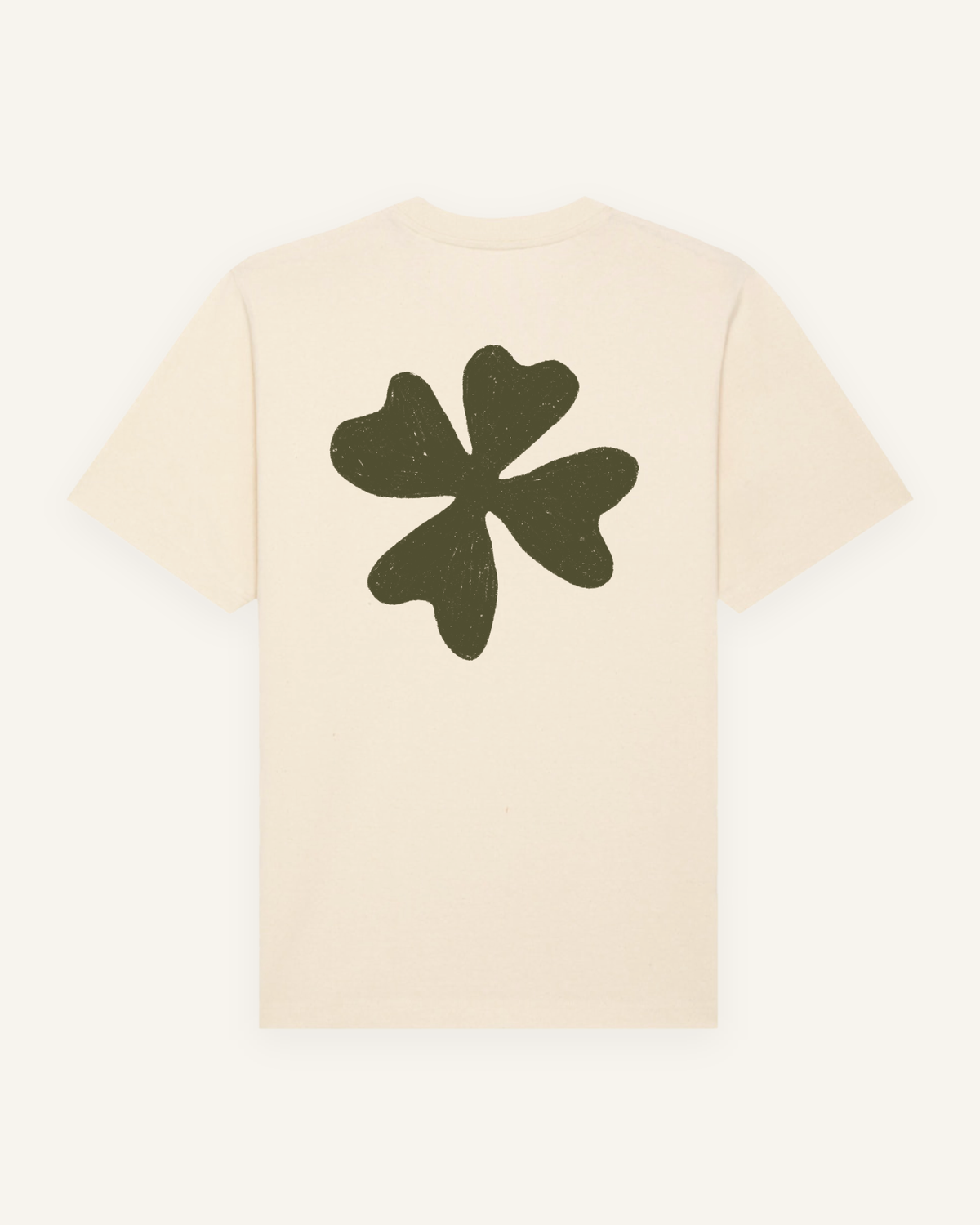 T-shirt ‘Klaver’ naturel, achterkant - De Groene Makers