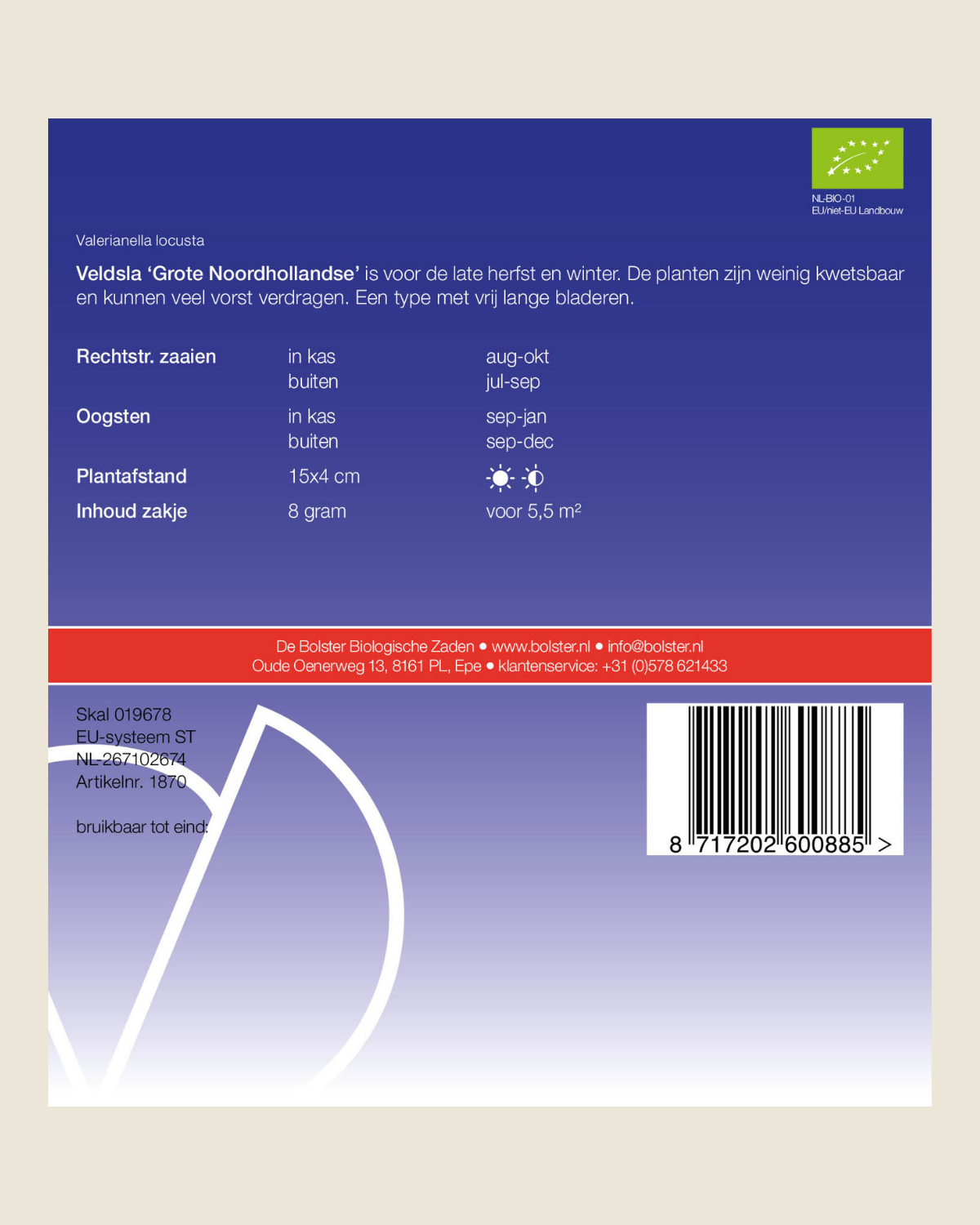 Veldsla 'Grote Noordhollandse' BIO